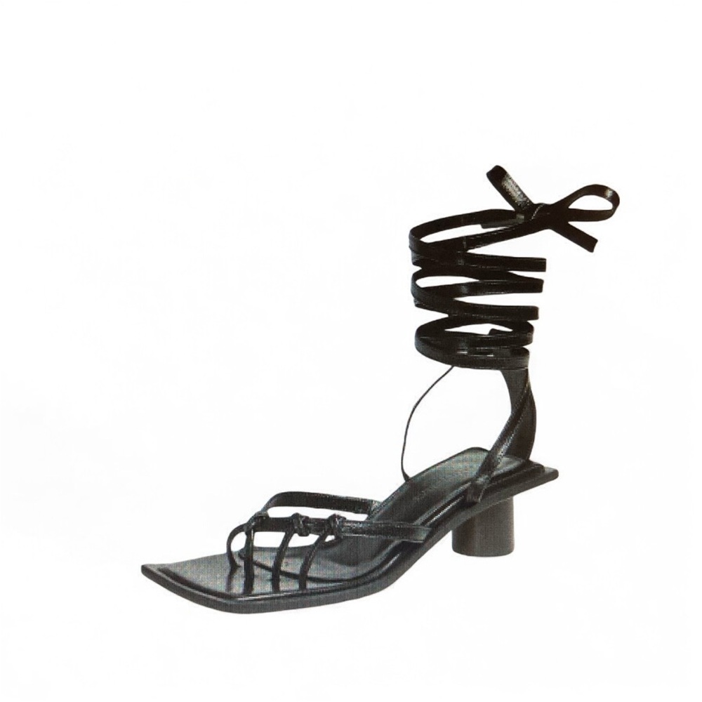 HELMUT LANG | Black Goatskin Leather Knotted Low-Heel Sandals Sz 37.5 | Italy